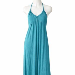 Teal Halter Maxi Dress XL – Flowy Backless Summer Beach Dress